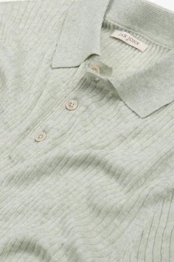 Sage melange flat rib knit polo