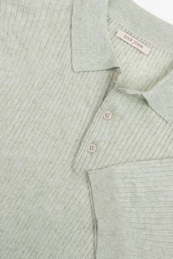 Sage melange flat rib knit polo