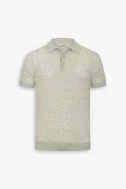Sage melange flat rib knit polo