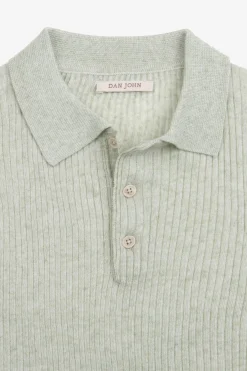 Sage melange flat rib knit polo