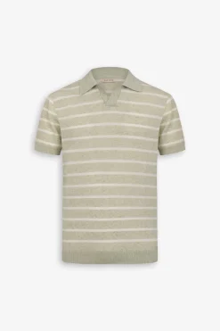 Sage melange striped knit polo
