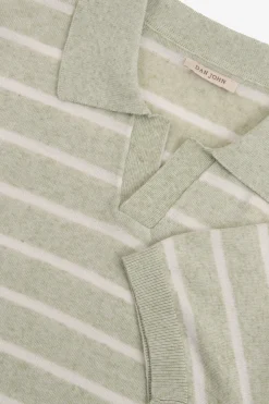 Sage melange striped knit polo