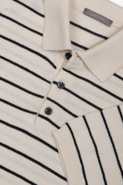 Sand contrasting stripes knit polo shirt