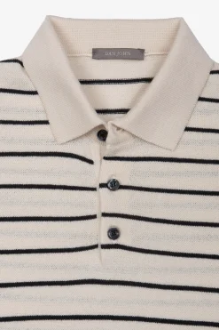 Sand contrasting stripes knit polo shirt