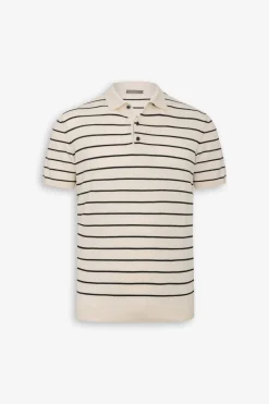 Sand contrasting stripes knit polo shirt