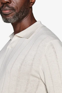 Sand flat rib knit polo shirt