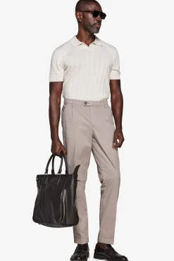 Sand flat rib knit polo shirt