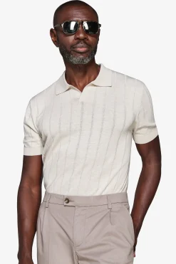 Sand flat rib knit polo shirt