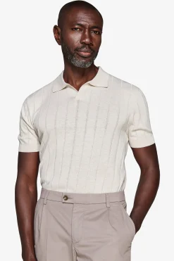 Sand flat rib knit polo shirt