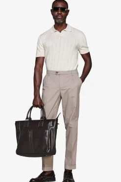 Sand flat rib knit polo shirt