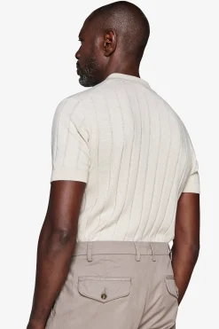Sand flat rib knit polo shirt
