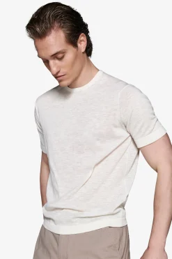 Sand linen blend crewneck knit