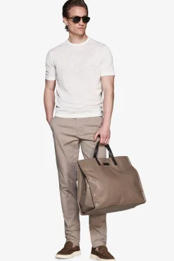 Sand linen blend crewneck knit