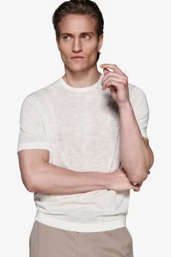 Sand linen blend crewneck knit