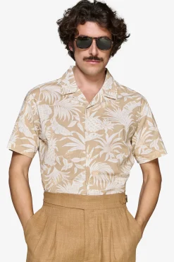 Sand linen blend Hawaiian shirt