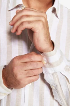 Sand linen blend Herringbone shirt