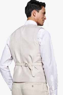 Sand linen blend Herringbone waistcoat