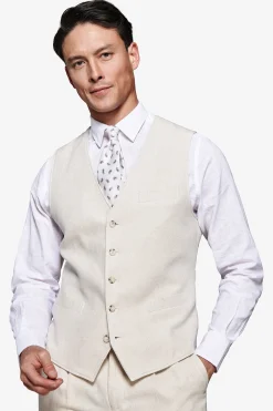 Sand linen blend Herringbone waistcoat