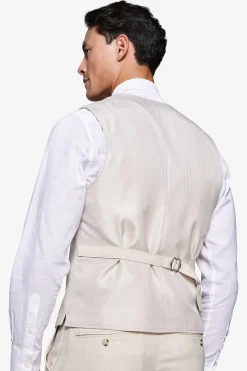 Sand linen blend Herringbone waistcoat
