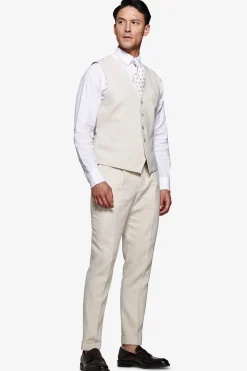 Sand linen blend Herringbone waistcoat