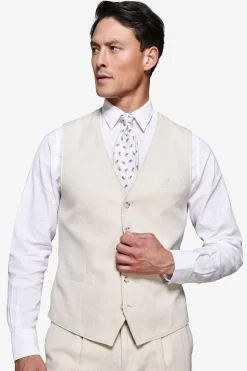 Sand linen blend Herringbone waistcoat