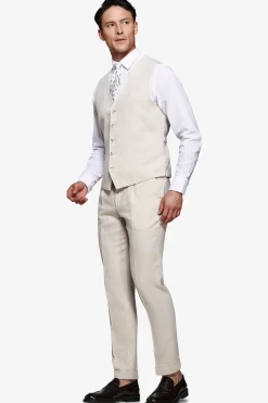 Sand linen blend Herringbone waistcoat