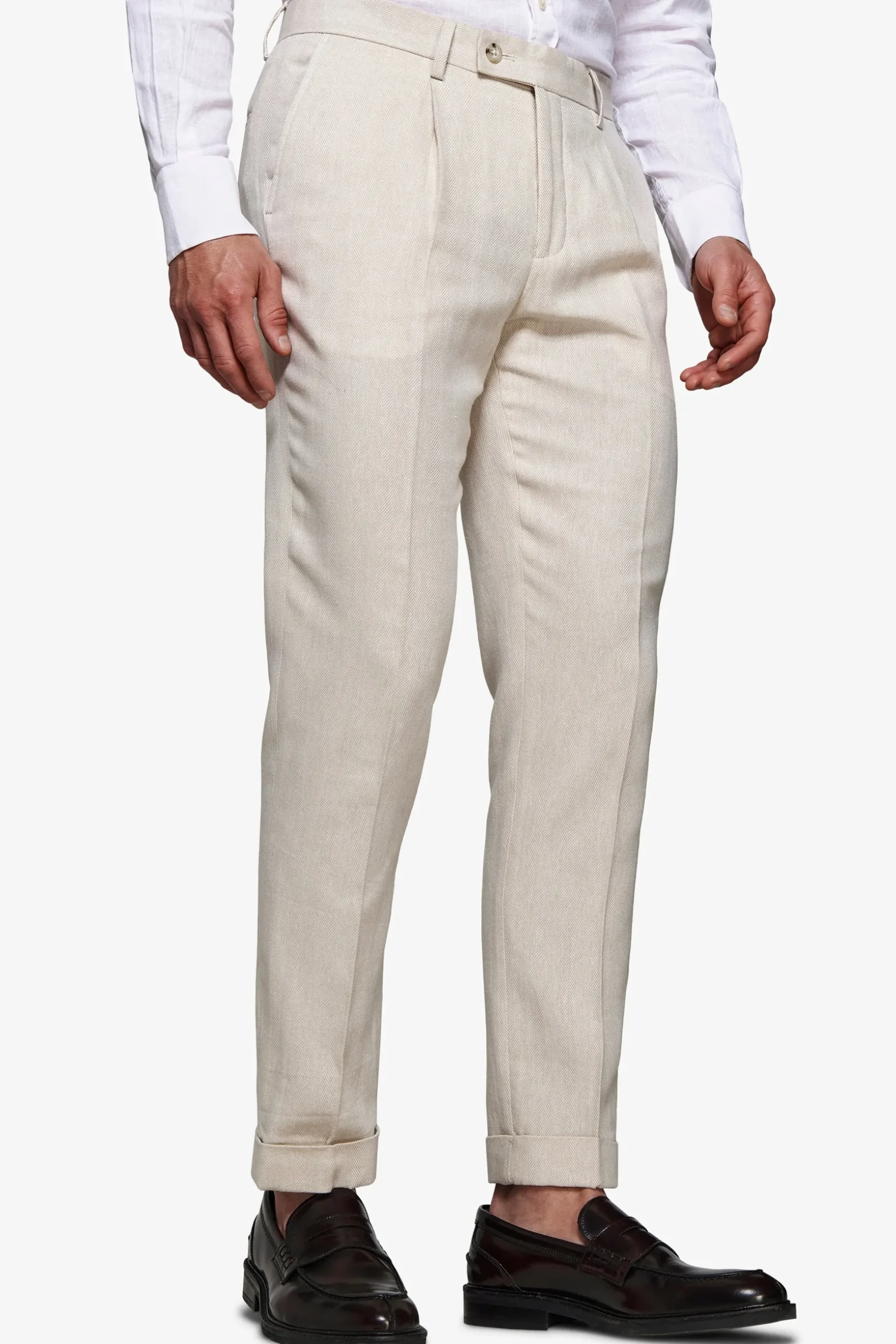 Sand linen blend Herringbone trousers
