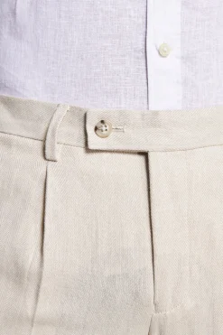 Sand linen blend Herringbone trousers