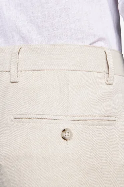 Sand linen blend Herringbone trousers