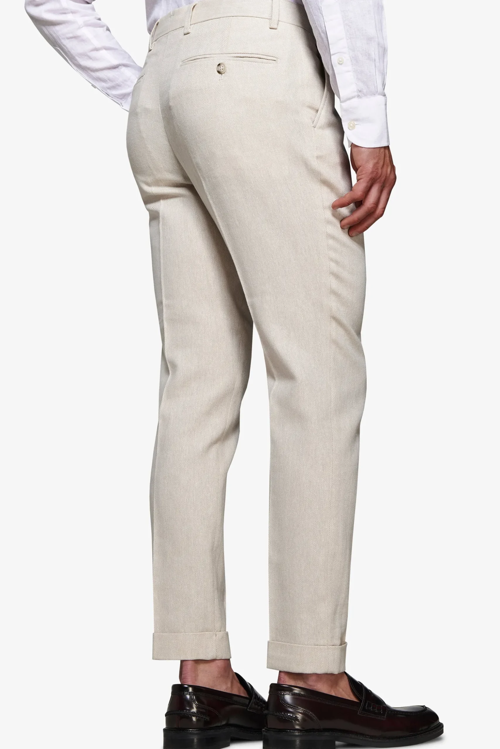 Sand linen blend Herringbone trousers