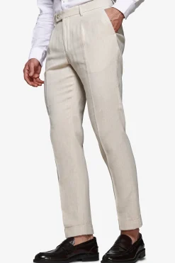 Sand linen blend Herringbone trousers
