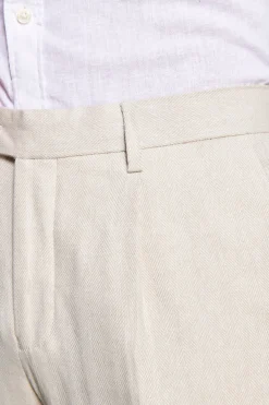 Sand linen blend Herringbone trousers