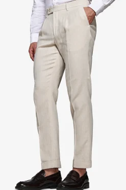 Sand linen blend Herringbone trousers