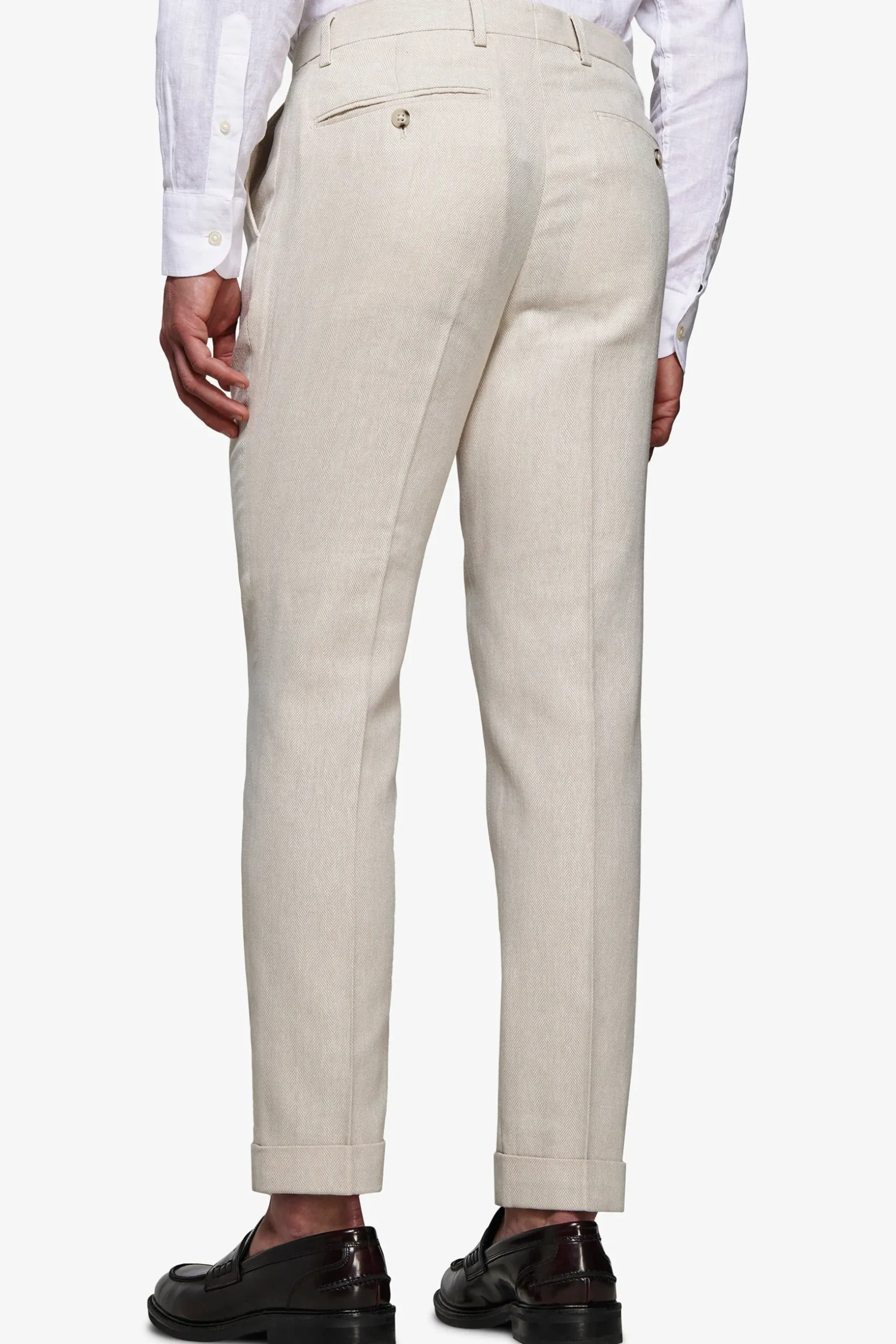 Sand linen blend Herringbone trousers