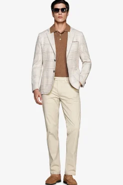 Sand linen blend overcheck blazer