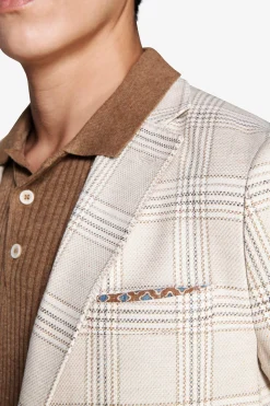 Sand linen blend overcheck blazer