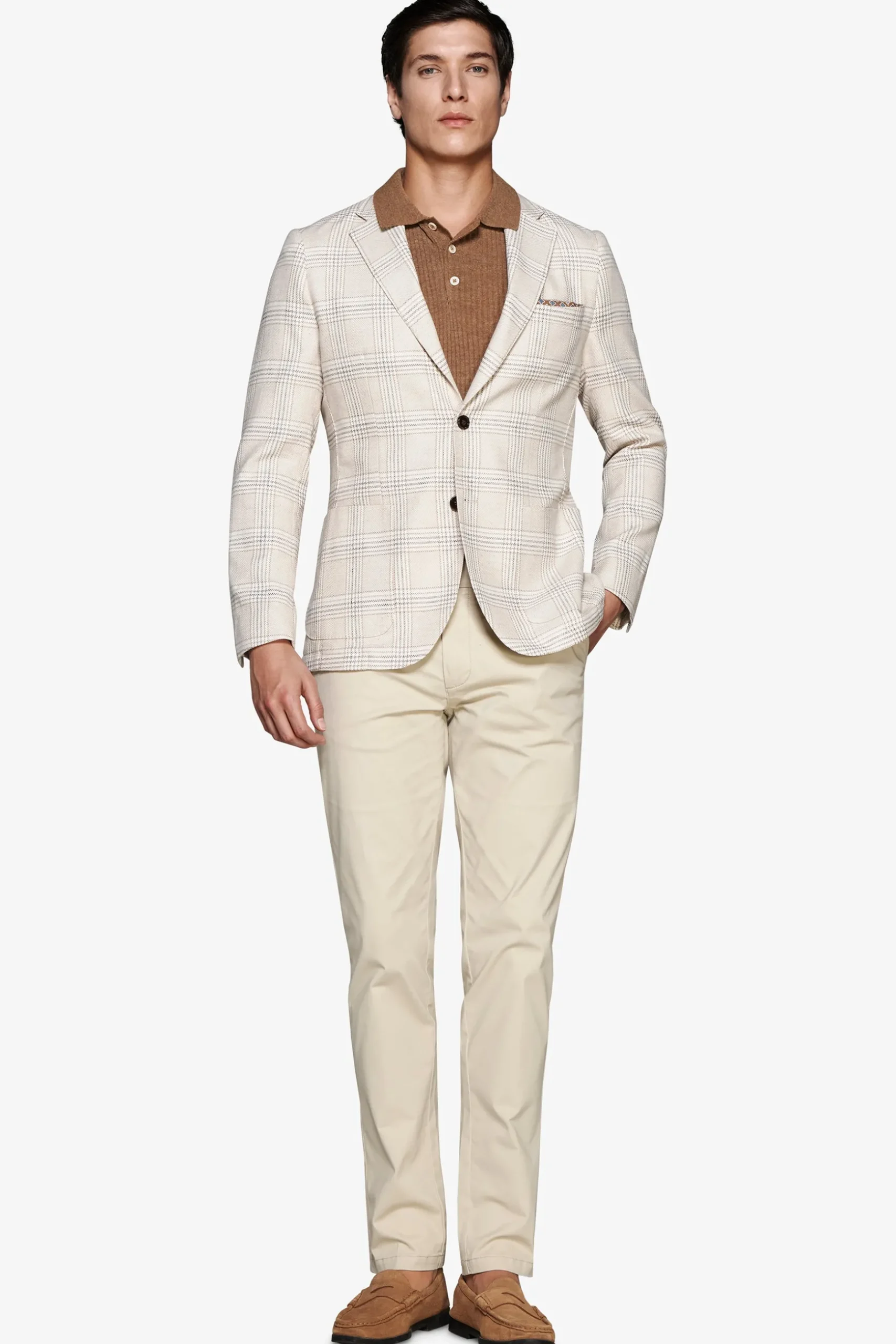 Sand linen blend overcheck blazer