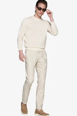 Sand melange textured crewneck sweater
