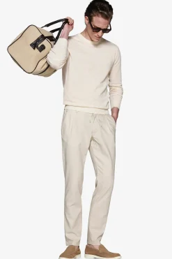 Sand melange textured crewneck sweater