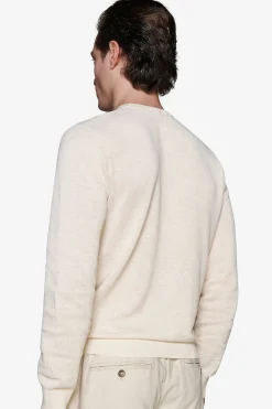 Sand melange textured crewneck sweater