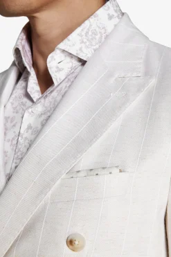 Sand pinstriped double-breasted blazer