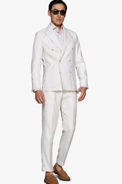 Sand pinstriped double-breasted blazer