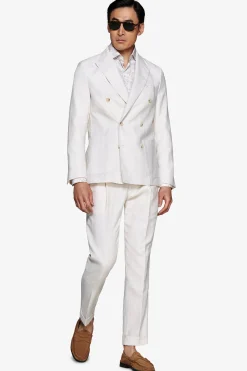 Sand pinstriped double-breasted blazer