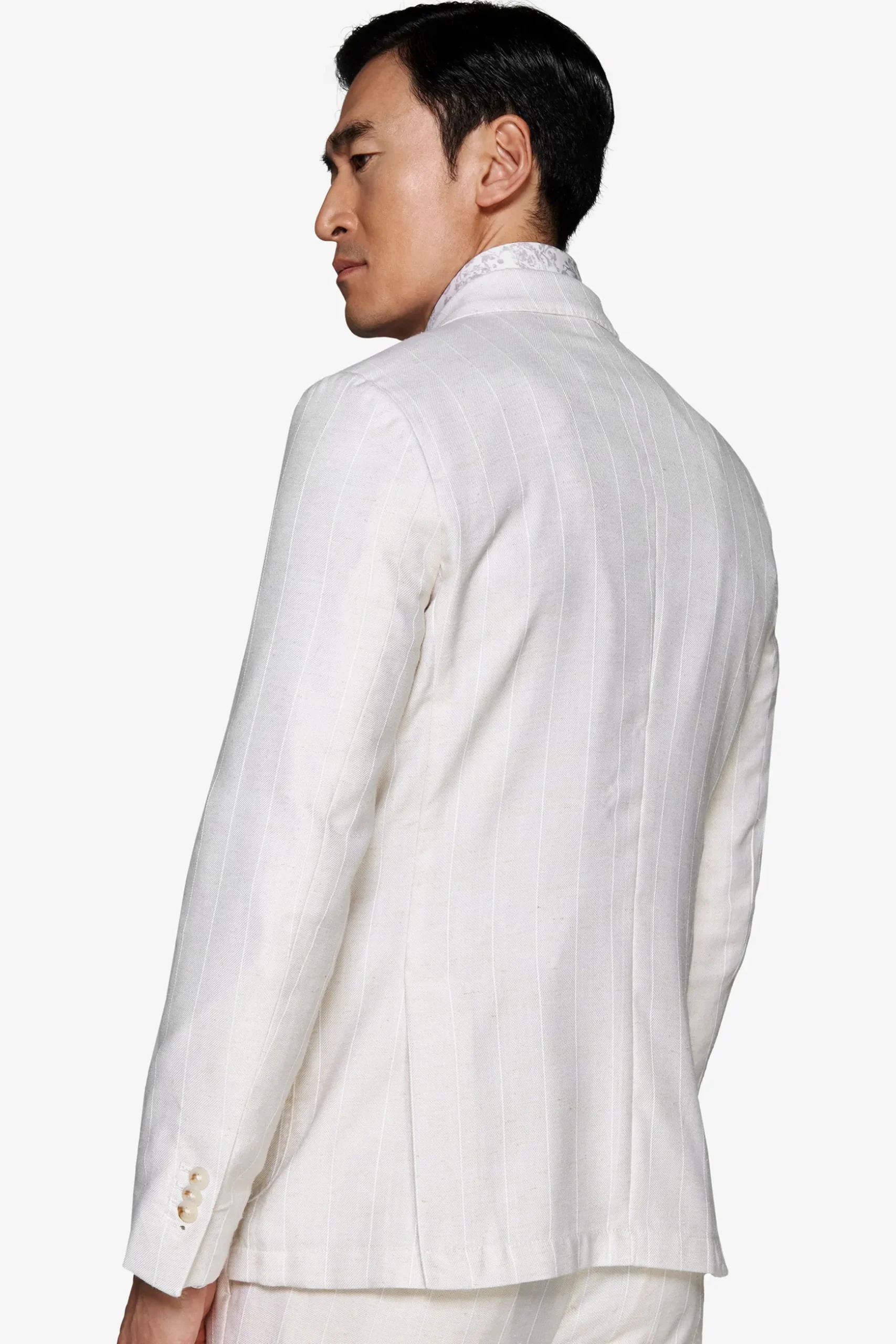 Sand pinstriped double-breasted blazer
