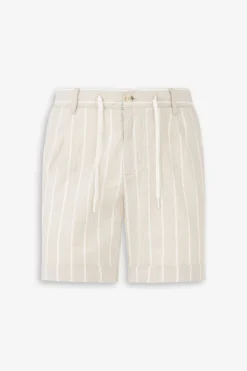 Sand pinstripe drawstring Bermuda shorts