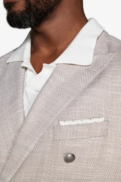 Sand structured double-breasted blazer