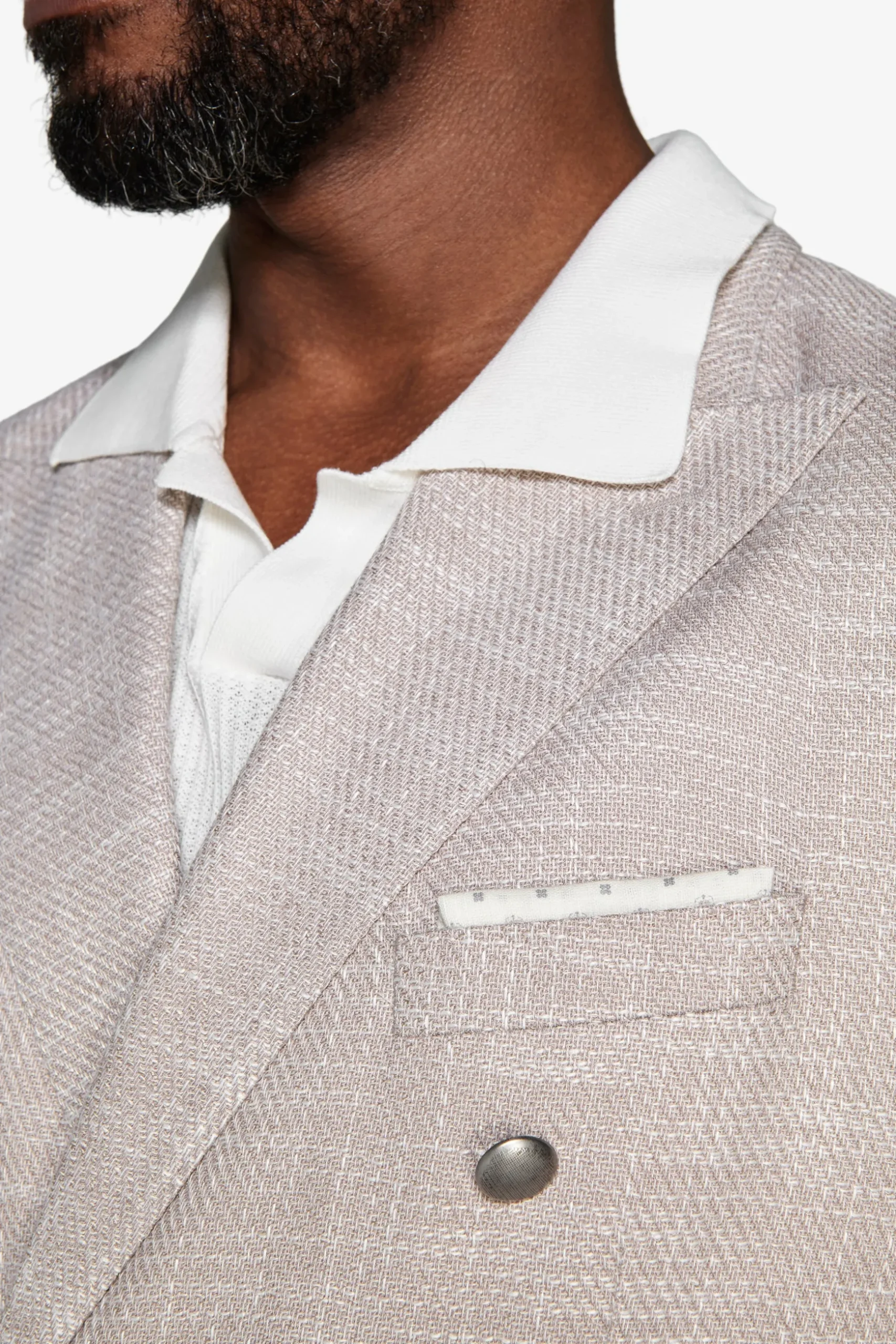 Sand structured double-breasted blazer
