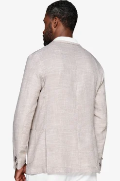 Sand structured double-breasted blazer