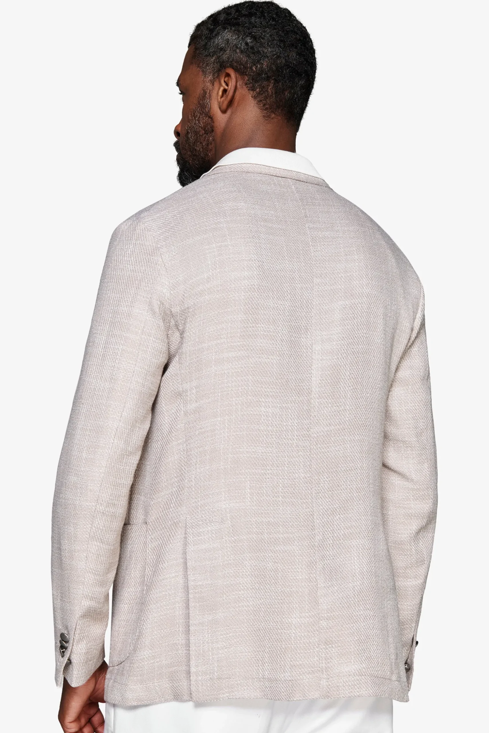 Sand structured double-breasted blazer