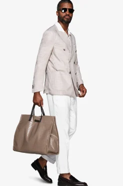 Sand structured double-breasted blazer